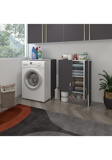 Kenzlife Çamaşır Makinesi Dolabı Sinem Gri 180*066*30 Banyo Kiler Kapaklı Arkalıklı Çok Renkli
