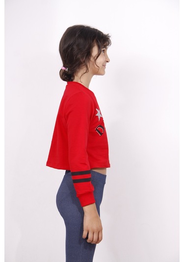 Toontoy Kız Çocuk Yıldızlı Dream Baskılı Sweatshirt Kırmızı