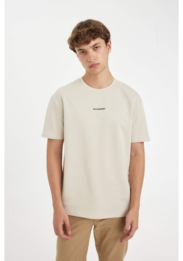 DeFacto Regular Fit Bisiklet Yaka Baskılı Ağır Kumaş Kısa Kollu Tişört C6139AX24AUER117