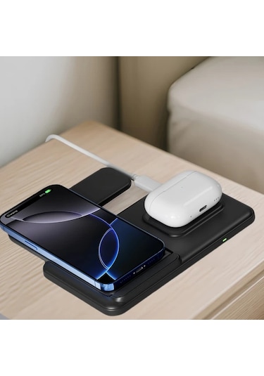 Xuweiwei Beyaz 3u 1 Arada Katlanabilir Kablosuz Sarj Standi İphone Uyumlu Samsung İwatch Airpods Pro İcin