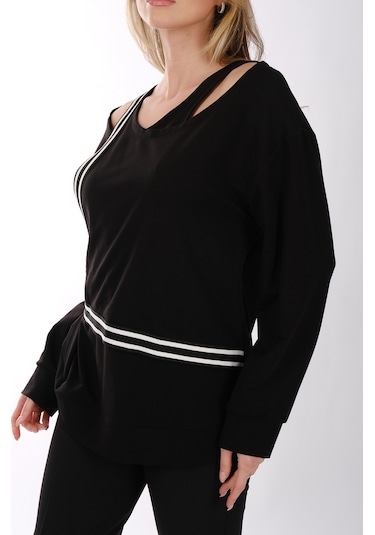 Ysatis Minimalist Oversize V Yaka Uzun Kol Kadın Bluz - Günlük & Özel Gün Siyah