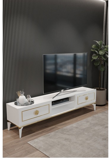 Tocco 1052 Ceylin Modern 2 Kapaklı Raflı Sehpa Lüx Tv Ünitesi-beyaz