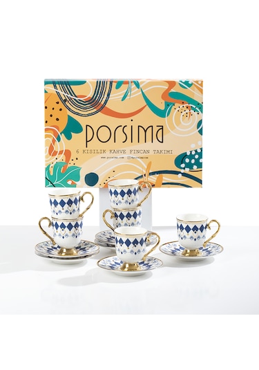 Porsima Neva Altın Yaldızlı 6 Kişilik 12 Parça Fincan Seti