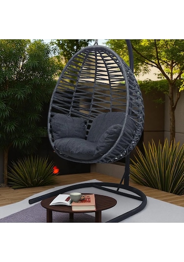 Armut Salıncak Tek Kişilik Makrome Ip Örgü Bahçe Balkon Ev Salıncağı Gri