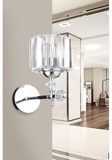 İstanbul Avize Cabo Tekli Gümüş Y-10 Kristal Taşlı Aplik Gümüş