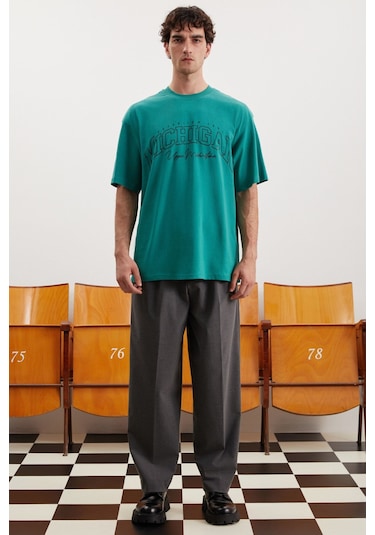 GRIMELANGE Norıs Erkek Regular Fit %100 Pamuk Baskılı Yeşil T-shirt Yeşil