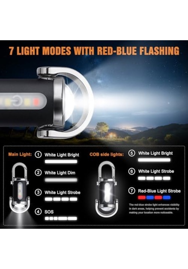 Yifomall Üçlü Siyah Taşınabilir Anahtar Zinciri Feneri, Şarj Edilebilir, Yedi Seviye Parlaklık Ayarlı, Outdoor Yürüyüş Ve Arama Işığı Siyah