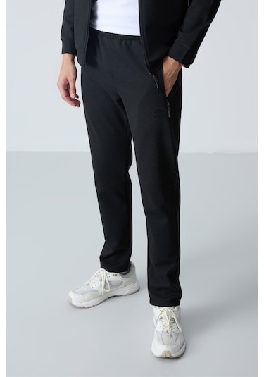 Tommy Life Siyah Dik Yaka Çift Renk Rahat Form Klasik Paça Erkek Eşofman Takımı - 85113 Siyah