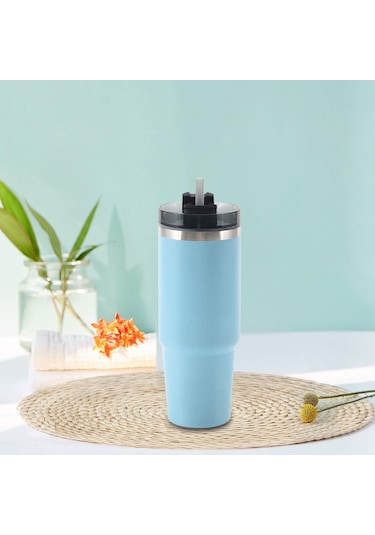 Suntek Magideal Hasır Ve Kapaklı Su Bardakları Paslanmaz Çelik Mavi-30oz