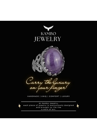925 Ayar Katı Gümüş Erkek Yüzük - Doğal Taş Seçenekleri İle El Yapımı Tasarım Ametist Gümüş