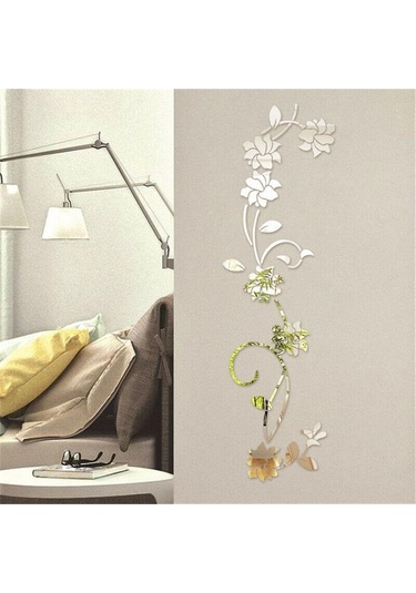 Çıkarılabilir 3d Sanat Duvar Resmi Çiçek Şekli Ayna Duvar Çıkartmaları Çıkartma Altın