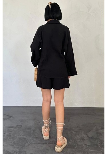 Siyah Gömlek Ve Müslin Şort Takım Siyah