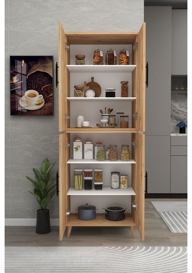 6 Raflı 4 Kapaklı Çok Amaçlı Dolap Beyaz - Atlantik Çam Çok Renkli