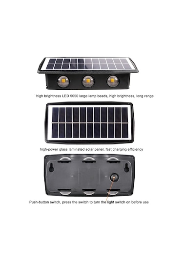 Cbtx Bahçe Aydınlatma 4led Solar Duvar Lambası Dış Mekan Suya Dayanıklı Yukarı Ve Aşağı Çift Başlı Spot Sarı Işık