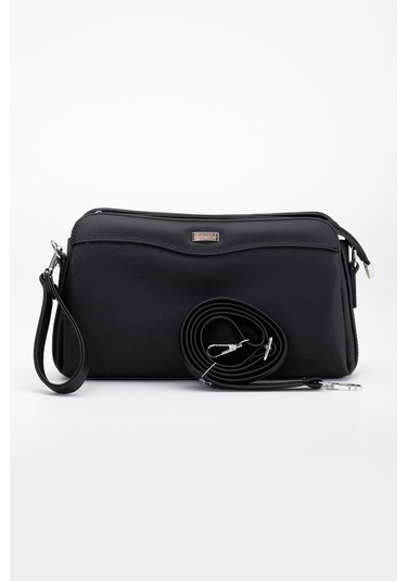 Kadın Portföy Cüzdan Çanta Siyah 3 Bölmeli Uzun Kısa Askılı-3221 Siyah