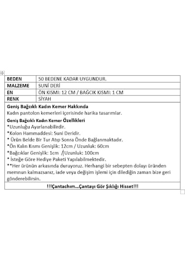 Çantachım Kadın Geniş ve Bağcıklı Kemer