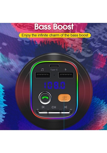 Sones T48c Araç Bluetooth 5.0 Fm Verici Kiti Tip-c 5v 2.4a Araç Şarj Cihazı İle Çift Usb