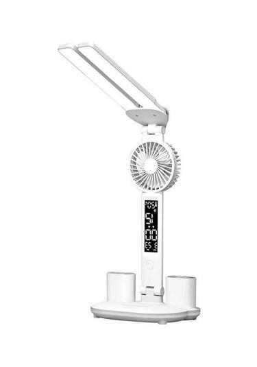 Maoyaya Fanlı Çift Kafa Led Masa Lambası, Dokunmatik Kontrol, Saat Ve Kalem Tutuculu Diğer