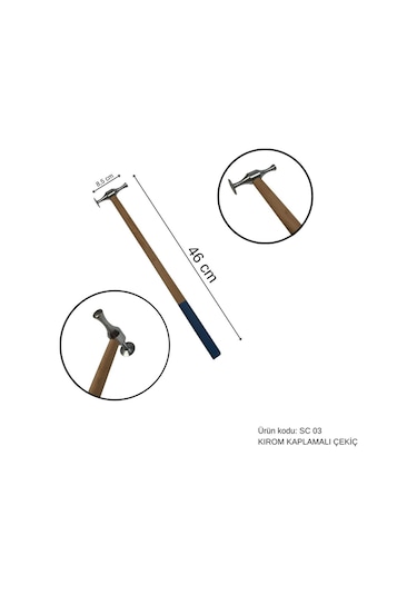 46 Cm Krom Kaplamalı Boyasız Göçük Düzeltme Çekici, Pdr Çekiç