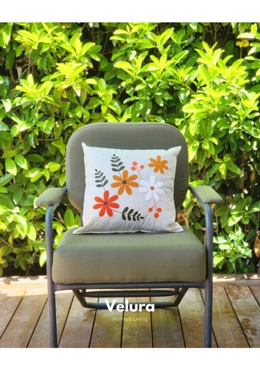 Dekoratif Kırlent & Pinterest Kırlent & Keten Kumaş - Nakış İşleme & A19 Turuncu - Yeşil