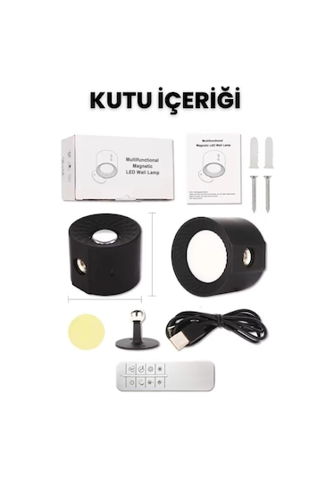 Mıknatıslı Uzaktan Kumandalı Çift Taraflı Duvar Aplik Led Aydınlatma 3 Renk Usb Şarjlı Çok Renkli