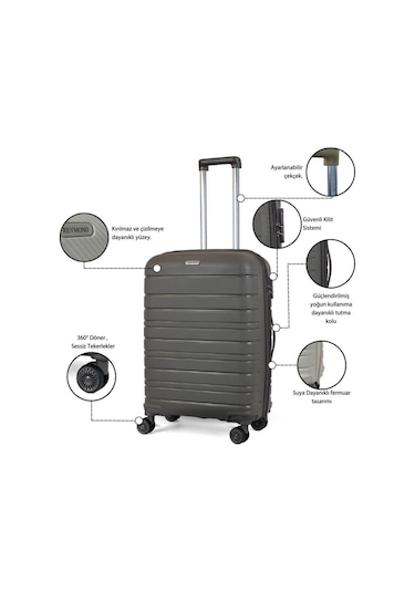 Karbon PP Seyahat Valizi Horizon Serisi Kırılmaz Bavul, Siyah - Orta Boy Siyah