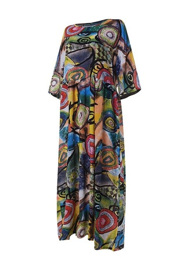 Zanzea Bohemia Kadın Çiçek Baskı 3/4 Kollu Günlük Uzun Elbise Kırmızı