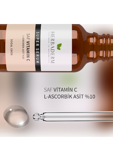 Herbaderm Superserum Saf Vitamin C Antioksidant Aydınlatıcı Kırışıklık Karşıtı Doğal Serum 30 ML