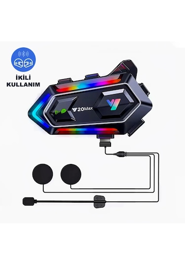Y20 Max Motosiklet Bluetooth 5.3 Kask Intercom 2 Kişi 300 Metre E