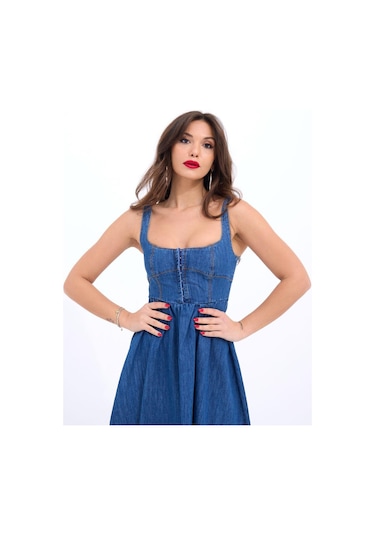 7143 Kot Elbise-mavi Altın