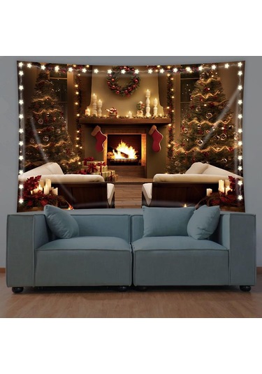 Noel Şömine Goblen Duvar Asılı Hediye Arka Plan Bez Polyester Goblen Yatak Odası Oturma Odası Yurt Tatil Partisi Için