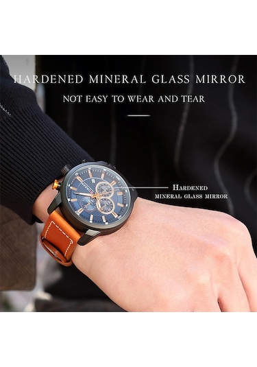 Curren M8291 Kronograf Deri Erkek Kol Saati Rose Kahve