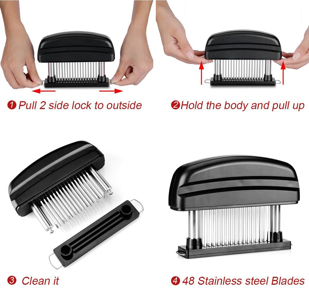 Youmex 48 İğne Çelik Et Yumuşatıcı, Et Kesici Ve İğneli Alet, Steak Tavuk Balık Pişirme Gereci Siyah