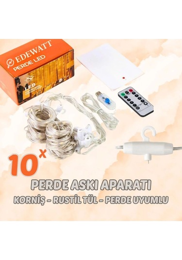 Perde Led Aydınlatma 3mx3m Kumandalı 8 Fonksıyonlu 300 Ledli 10 Sarkıtlı Peri Ledi Usb Girişli Çok Renkli
