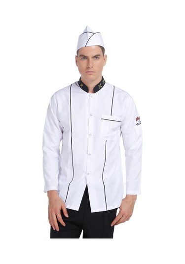 Aşçı Ceketi Beyaz Uzun Kol Altın Çatal Bıçak Garnitürlü
