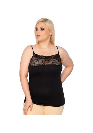 3 Adet Gümüş Bayan Önü Geniş Dantelli İp Askılı Atlet 4064 Siyah