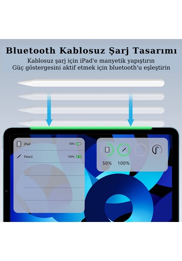 iPad Uyumlu Kablosuz Şarj Olan Avuç İçi ve Eğime Duyarlı Manyetik Kalem