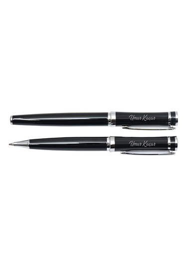 Kişiye Özel Premium Roller Ve Tükenmez Kalem Seti Tasarım Kutulu Siyah