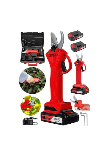 Steiner 128 Vf 10 Ah Çift Akülü Bağ Makası Dal Budama Makası Krmz