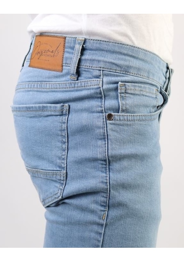 Erkek Taşlamalı Slim Fit Likralı Açık Mavi Kot Jean Pantolon Hlthe001956-A
