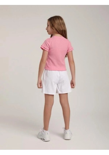 Kız Çocuk Çiçek İşlemeli Tasarım Kot Şort Etek-15623 Beyaz