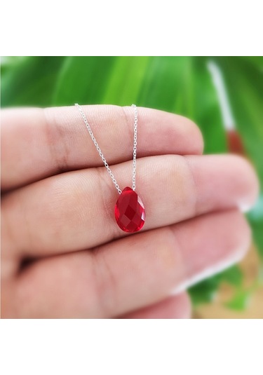 Gümüş Kırmızı Damla Taşlı Kolye G801Klt2 Altınsepeti