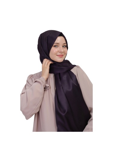 Çift Taraflı Düz Jakar Şal Parlak & Mat Dokulu, Özel Gün Şalı, Düz Renk MÜRDÜM