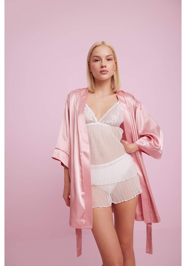 DeFacto Bridal Dantel Beyaz Askılı Pijama Üstü-Fall in Love B0208AX24SPWT46