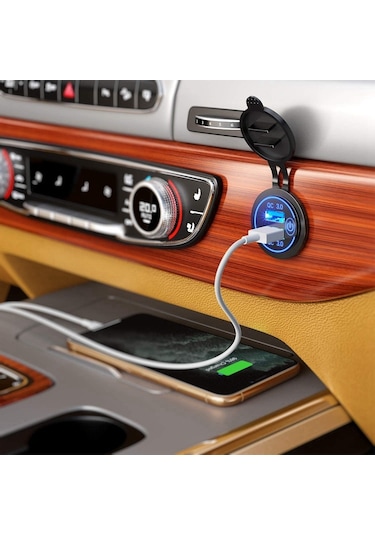 Hızlı Şarj 3.0 Çift Usb Araç Şarj Cihazı 12v 36w Usb Hızlı Şarj Cihazı Anahtarlı Tekne Motosiklet Kamyon Golf Arabası İçin Yeşil