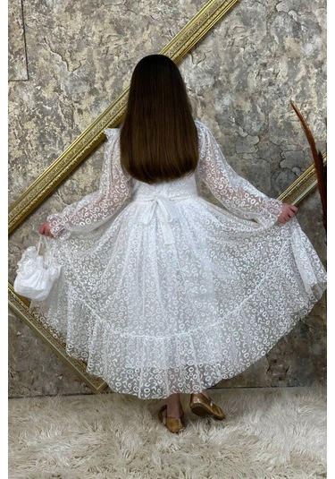 Kız Çocuk Nisa Model Tam Boy Çantalı Abiye Elbise 10 - 13 Yaş