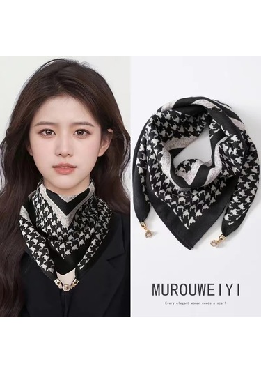 Prosperlink Lüks Manyetik Toka Çizgili İpek Eşarp - Kadın Bahar/sonbahar Moda Boyun Sarar Aksesuarone Sizekadın Gri