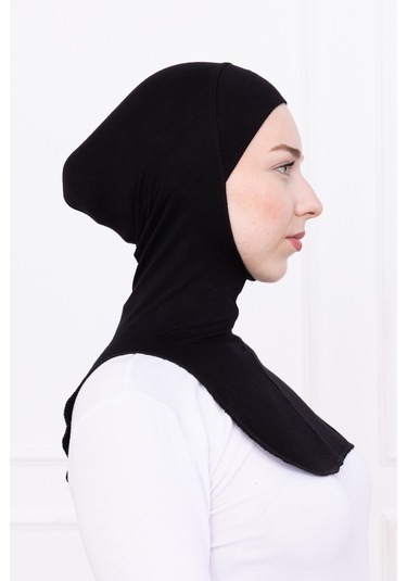 Siyah Ninja Bone Boyunluklu Likralı Sporcu Bonesi Kadın Pratik Tesettür Hijab Başörtü Siyah