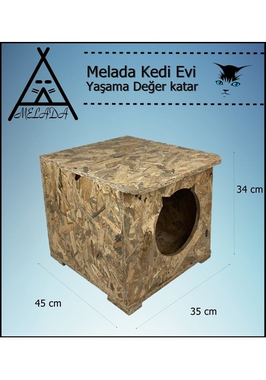 Melada Kedi Evi Dış Ortam Uygun Ahşap Kedi Evi Osb 45x35x34 Cm