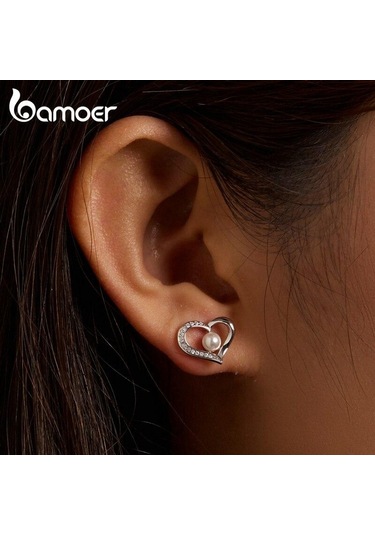 Bamoer Yeni Gelenler 925 Ayar Gümüş Aşk Kabuğu İnci Saplama Küpeler Temizle Cz İle Kadınlar İçin Güzel Takı Yıldönümü Hediyesi A
